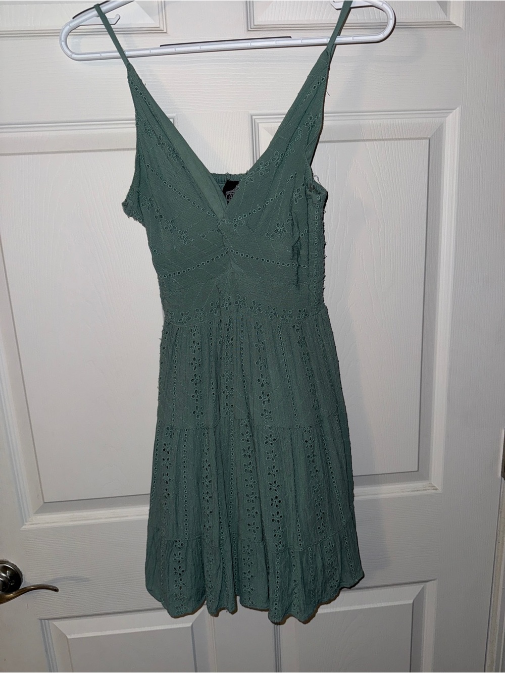ANGL Sage Green Eyelet V-Neck Midi Dress